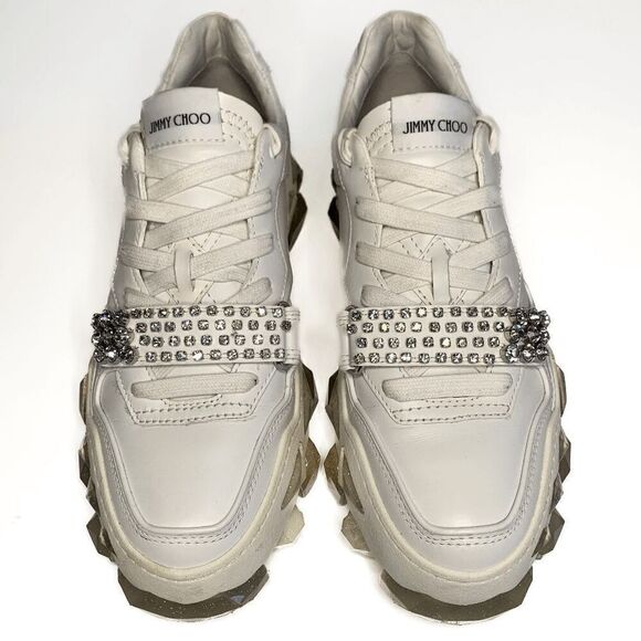 Jimmy Choo Diamond X Strap/F White Leather Low Top Crystal Sneakers EU 40 US 10 - Picture 5 of 9